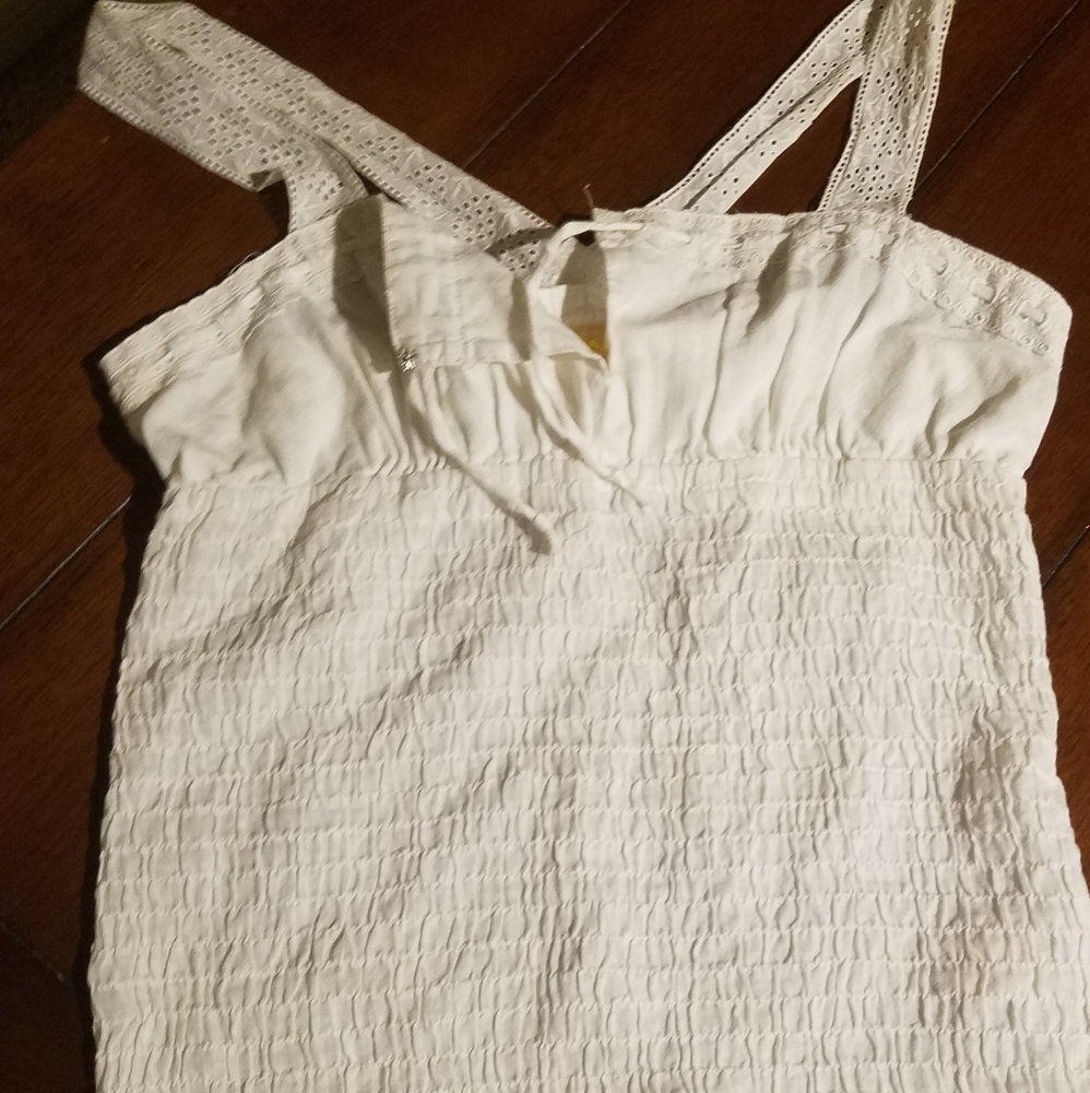 FREE PEOPLE white smocked top with criss cross straps size M